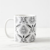 Rococo-Damask-Linienmuster Schwarz auf Weiß Kaffeetasse (Links)