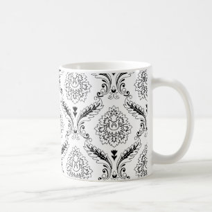 Rococo-Damask-Linienmuster Schwarz auf Weiß Kaffeetasse