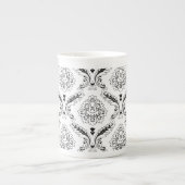 Rococo-Damask-Linienmuster Schwarz auf Weiß Porzellantasse (Vorderseite)