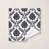 Rococo Damask Mixed Pattern Black on White Badhandtuch Set (Waschlappen)