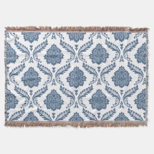 Rococo-Damask-Muster Blau auf Weiß Decke