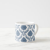Rococo-Damask-Muster Blau auf Weiß Espressotasse (Vorderseite Rechts)