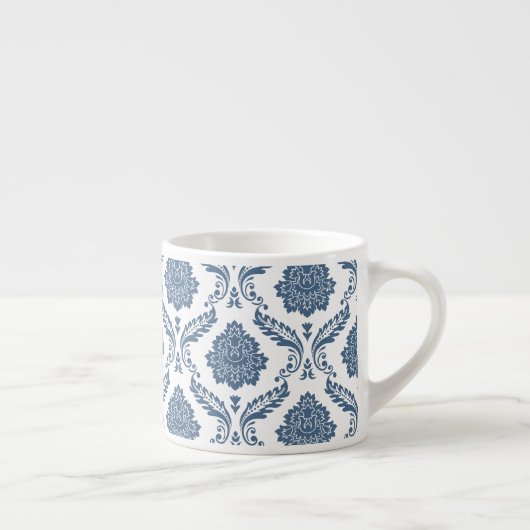 Rococo-Damask-Muster Blau auf Weiß Espressotasse (Rechts)