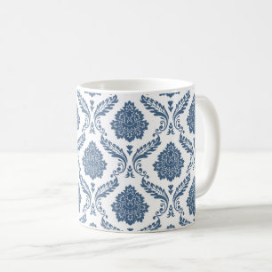 Rococo-Damask-Muster Blau auf Weiß Kaffeetasse