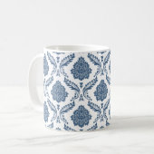 Rococo-Damask-Muster Blau auf Weiß Kaffeetasse (Vorderseite Links)
