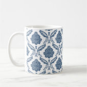 Rococo-Damask-Muster Blau auf Weiß Kaffeetasse (Links)