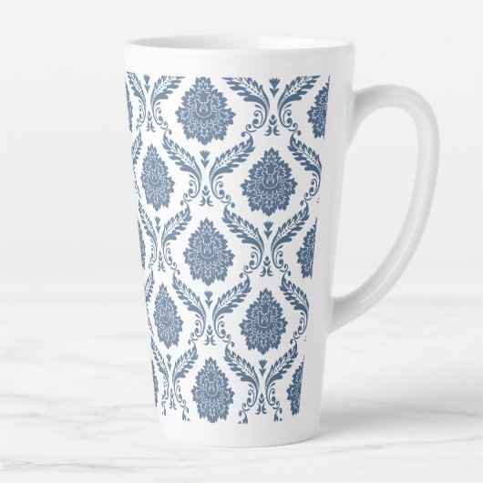 Rococo-Damask-Muster Blau auf Weiß Milchtasse (Rechts)