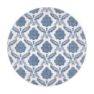 Rococo-Damask-Muster Blau auf Weiß Schneidebrett