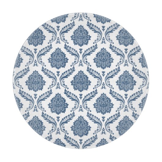 Rococo-Damask-Muster Blau auf Weiß Schneidebrett (Vorderseite)