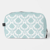 Rococo-Damask-Muster Enteneiblau auf Weiß Waschbeutel (Vorderseite)