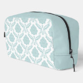 Rococo-Damask-Muster Enteneiblau auf Weiß Waschbeutel (Rechte Ecke)