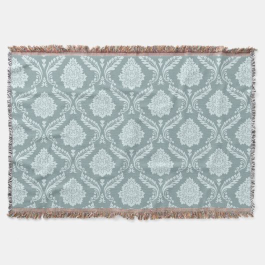 Rococo-Damask-Muster Enteneiblau+Türkis Decke (Vorderseite)
