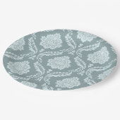 Rococo-Damask-Muster Enteneiblau+Türkis Pappteller (Schrägansicht)