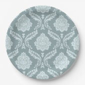 Rococo-Damask-Muster Enteneiblau+Türkis Pappteller (Vorderseite)