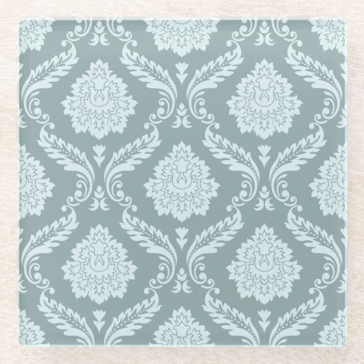 Rococo-Damask-Muster Enteneierblau+Türkis Glasuntersetzer (Vorderseite)
