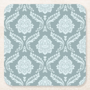 Rococo-Damask-Muster Entengrau+Türkis Rechteckiger Pappuntersetzer