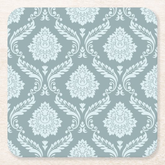 Rococo-Damask-Muster Entengrau+Türkis Rechteckiger Pappuntersetzer (Vorderseite)