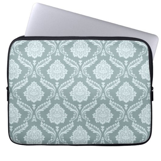 Rococo-Damask-Muster Entengrün+Türkis Laptopschutzhülle (Vorderseite)