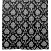 Rococo-Damask-Muster Grau auf Schwarz Duschvorhang (Vorderseite)