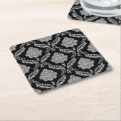 Rococo-Damask-Muster Grau auf Schwarz Rechteckiger Pappuntersetzer (angewinkelt)