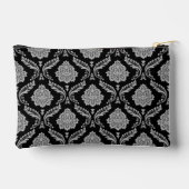 Rococo-Damask-Muster Grau auf Schwarz Zubehörtasche (Rückseite)