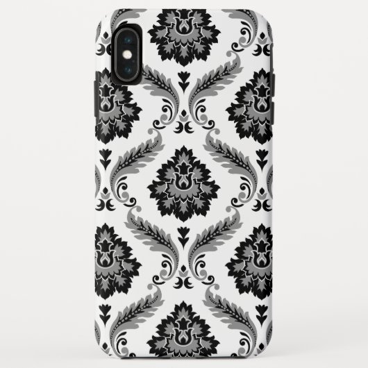 Rococo-Damask-Muster Grau Schwarz Weiß Case-Mate iPhone Hülle (Rückseite)