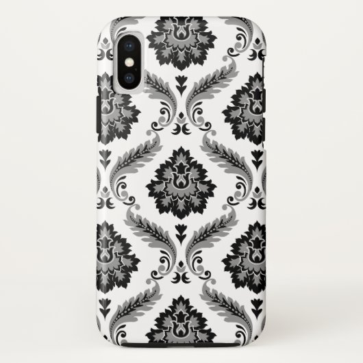 Rococo-Damask-Muster Grau Schwarz Weiß Case-Mate iPhone Hülle (Rückseite)