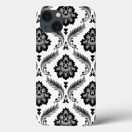 Rococo-Damask-Muster Grau Schwarz Weiß Case-Mate iPhone Hülle (Rückseite)