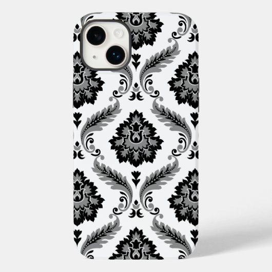 Rococo-Damask-Muster Grau Schwarz Weiß Case-Mate iPhone Hülle (Rückseite)