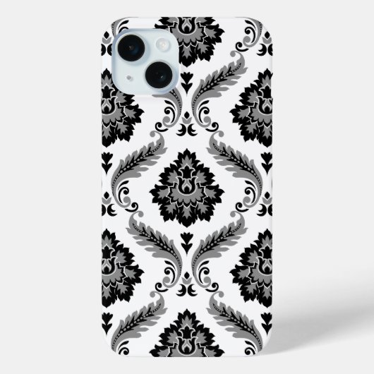 Rococo-Damask-Muster Grau Schwarz Weiß Case-Mate iPhone Hülle (Rückseite)