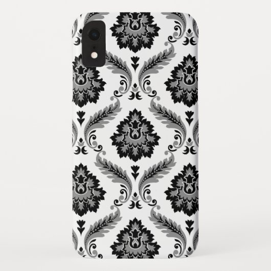 Rococo-Damask-Muster Grau Schwarz Weiß Case-Mate iPhone Hülle (Rückseite)