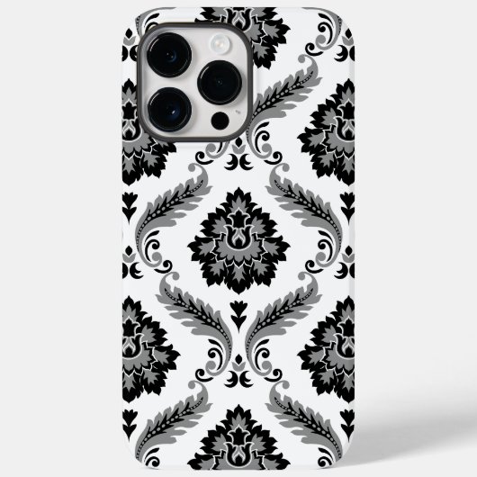 Rococo-Damask-Muster Grau Schwarz Weiß Case-Mate iPhone Hülle (Rückseite)