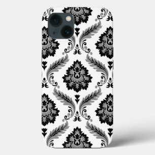 Rococo-Damask-Muster Grau Schwarz Weiß Case-Mate iPhone Hülle