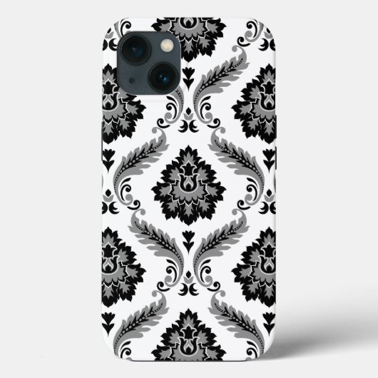 Rococo-Damask-Muster Grau Schwarz Weiß Case-Mate iPhone Hülle (Rückseite)