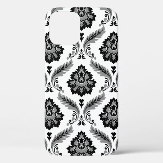 Rococo-Damask-Muster Grau Schwarz Weiß Case-Mate iPhone Hülle (Rückseite)