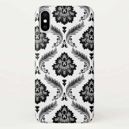 Rococo-Damask-Muster Grau Schwarz Weiß Case-Mate iPhone Hülle (Rückseite)