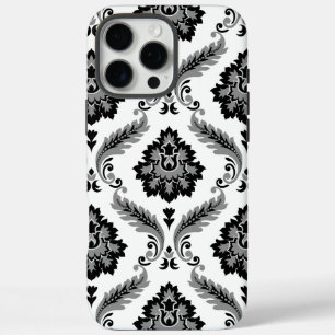 Rococo-Damask-Muster Grau Schwarz Weiß iPhone 16 Pro Max Hülle