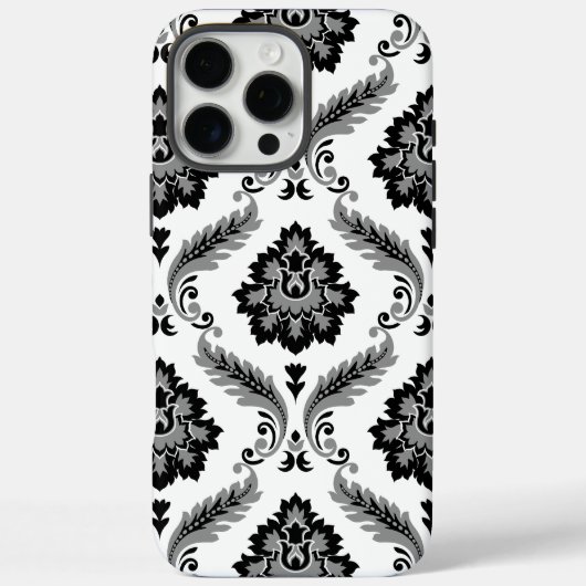 Rococo-Damask-Muster Grau Schwarz Weiß Case-Mate iPhone Hülle (Rückseite)