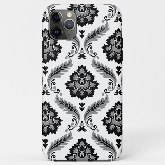 Rococo-Damask-Muster Grau Schwarz Weiß Case-Mate iPhone Hülle (Rückseite)