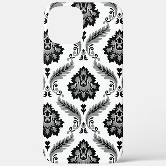 Rococo-Damask-Muster Grau Schwarz Weiß Case-Mate iPhone Hülle (Rückseite)