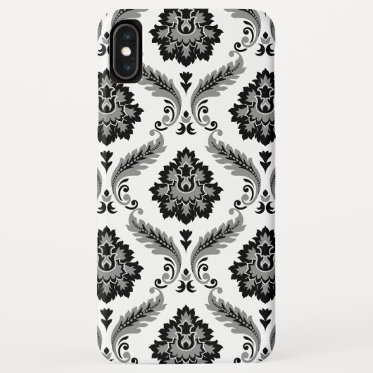 Rococo-Damask-Muster Grau Schwarz Weiß Case-Mate iPhone Hülle (Rückseite)
