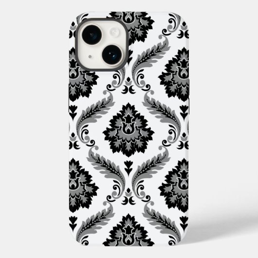 Rococo-Damask-Muster Grau Schwarz Weiß Case-Mate iPhone Hülle (Rückseite)