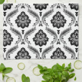 Rococo-Damask-Muster Grau Schwarz Weiß Geschirrtuch (Gefaltet)