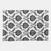Rococo-Damask-Muster Grau Schwarz Weiß Geschirrtuch (Horizontal)