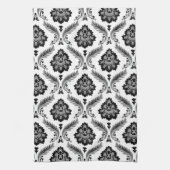 Rococo-Damask-Muster Grau Schwarz Weiß Geschirrtuch (Vertikal)