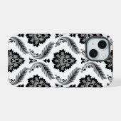 Rococo-Damask-Muster Grau Schwarz Weiß iPhone 15 Hülle (Rückseite (Horizontal))