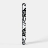 Rococo-Damask-Muster Grau Schwarz Weiß iPhone 15 Hülle (Rechte Seite)