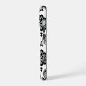 Rococo-Damask-Muster Grau Schwarz Weiß iPhone 15 Hülle (Linke Seite)