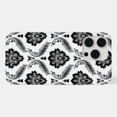 Rococo-Damask-Muster Grau Schwarz Weiß iPhone Hülle (Rückseite (Horizontal))