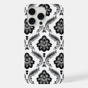 Rococo-Damask-Muster Grau Schwarz Weiß iPhone 15 Pro Max Hülle